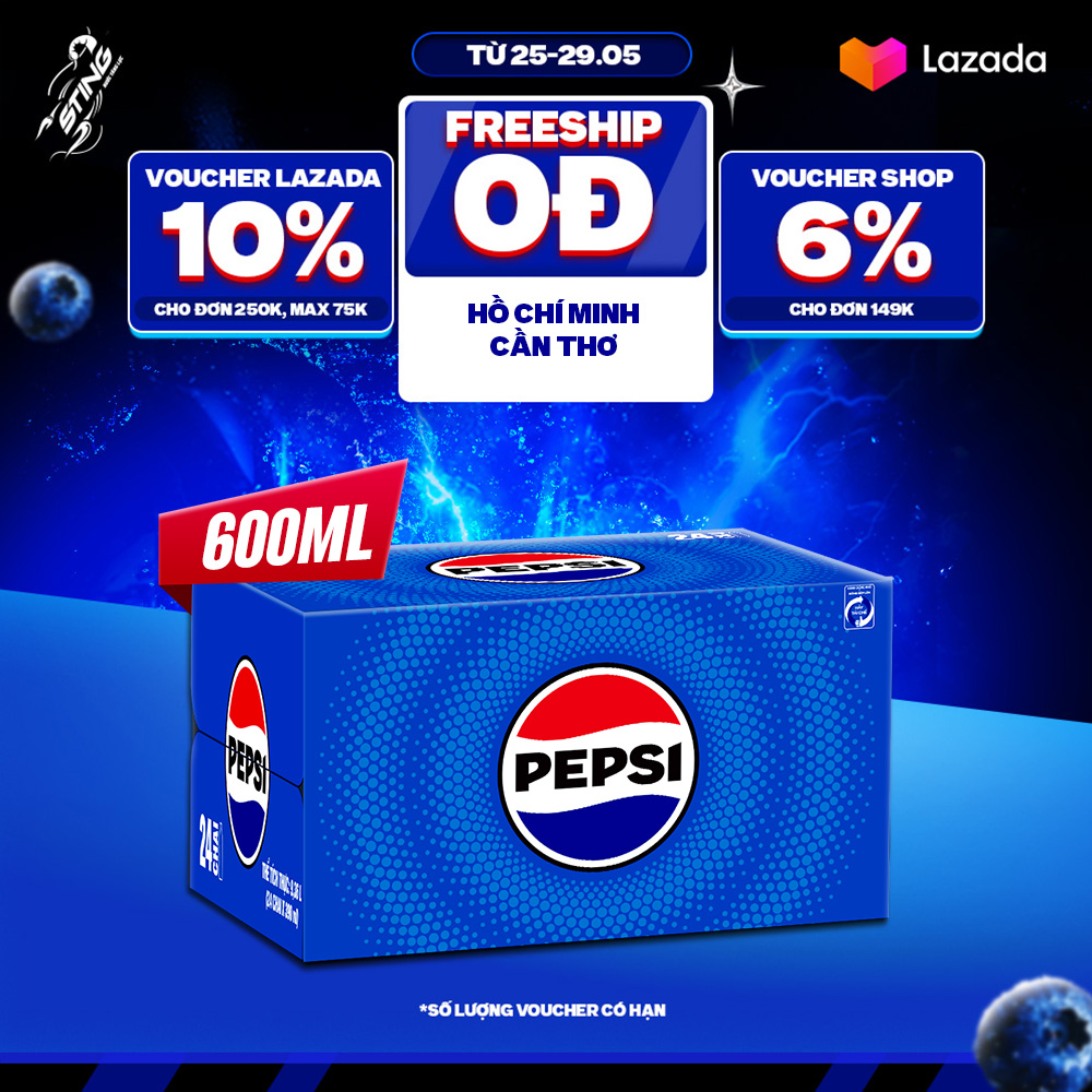 Thùng 24 Chai Nước Ngọt Có Gaz Pepsi (600ml/chai)