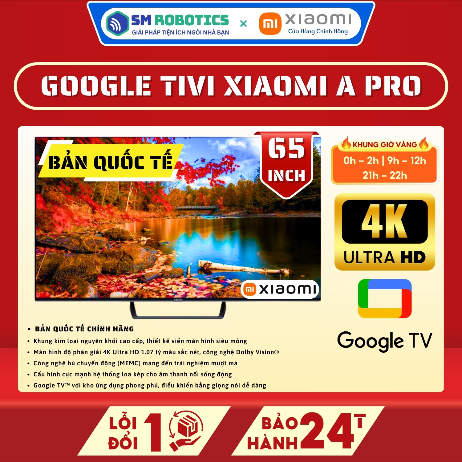 TIVI Thông minh Google Tivi Xiaomi 65A PRO L65M8-A2SEA / Xiaomi A Pro 65 inch New 2023 Chính hãng - SM ROBOTICS