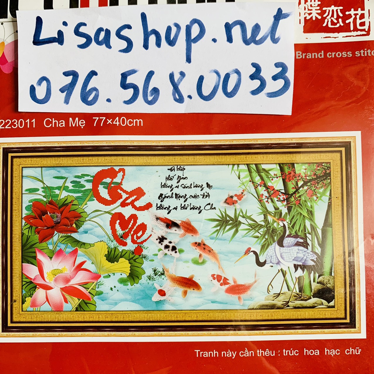 [HCM]Tranh thêu chữ thập CHA MẸ 77x40cm chưa thêu 223011
