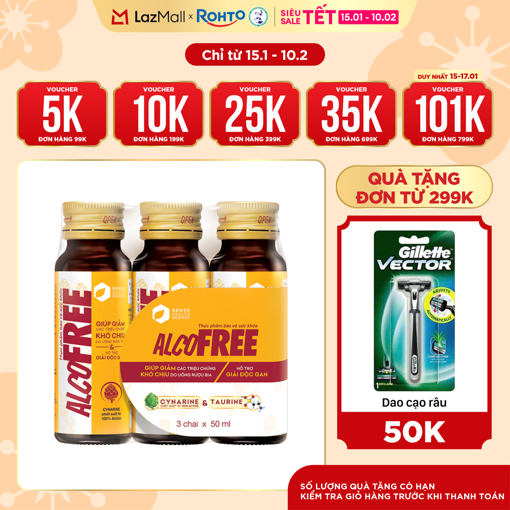 Nước uống giải rượu thải độc gan Alcofree lốc 3 chai x 50ml