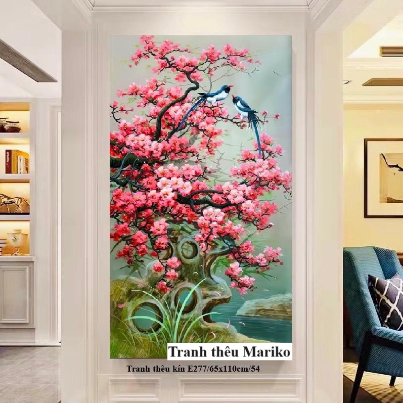 Tranh thêu kín Hoa Đào E277 kích thước 65 x 110 cm