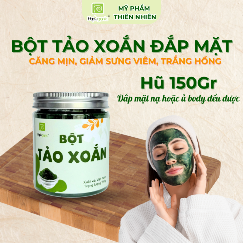 HŨ Bột Tảo Xoắn Spirulina Nguyên Chất Hapuganic Mặt Nạ Bột Tảo Xoắn Nguyên Chất giảm Mụn Sáng Da Thanh Lọc Da
