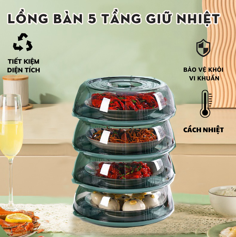 [ FREESHIP ] Lồng Bàn 5 Tầng Đa Năng - Lồng Bàn Giữ Nhiệt Thực Phẩm - Hộp Đựng Đồ Ăn Chống Bụi  Côn 