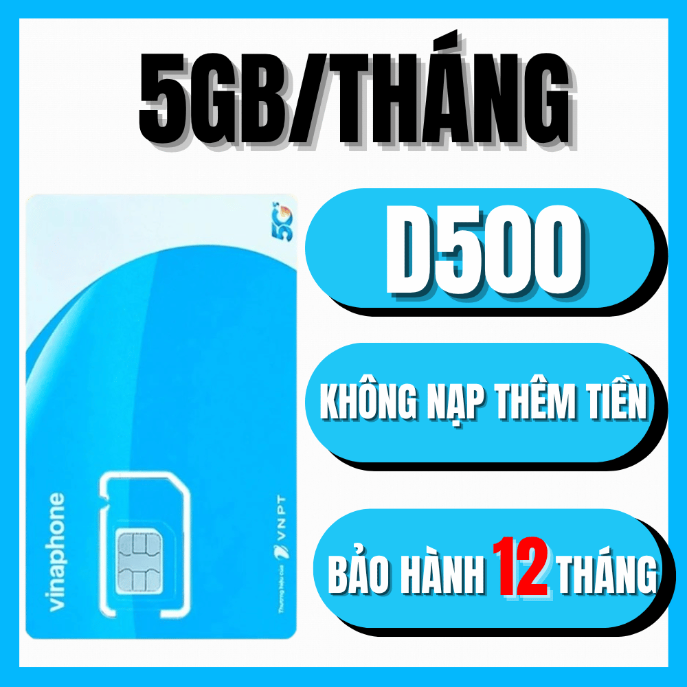(SALE 50%) SIM 4G 5G Vinaphone 1 Năm Gói D500 Tặng 60GB DATA TỐC ĐỘ CAO Dử Dụng 12 Tháng ( 5GB/tháng