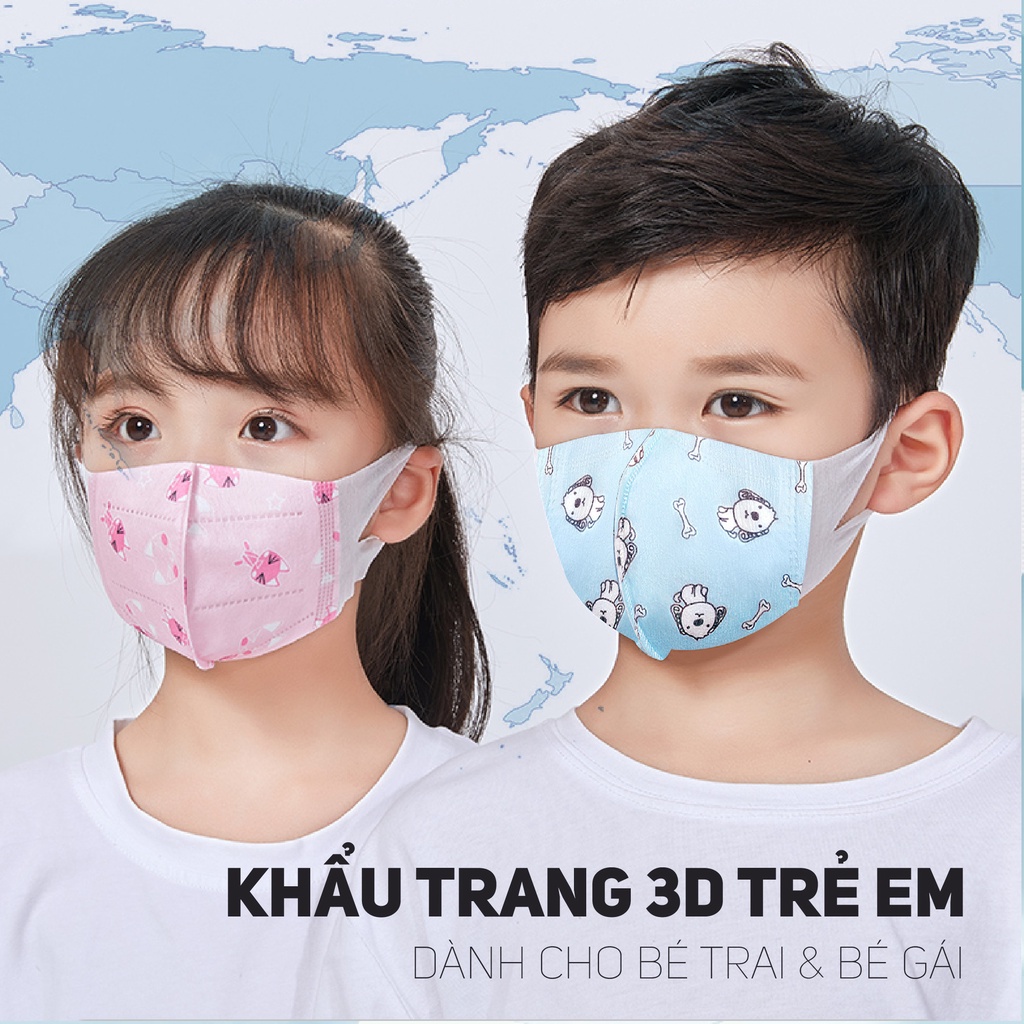 Hộp 50 chiếc khẩu trang 3D mask trẻ em MONJ (3D mask cho bé) Cho bé 2-10 tuổi