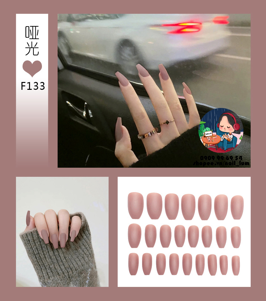 [HCM]Móng Giả - Nail Dài Đơn Màu [Sẵn Keo - Đóng Hộp 24 Mẫu Đủ Size]