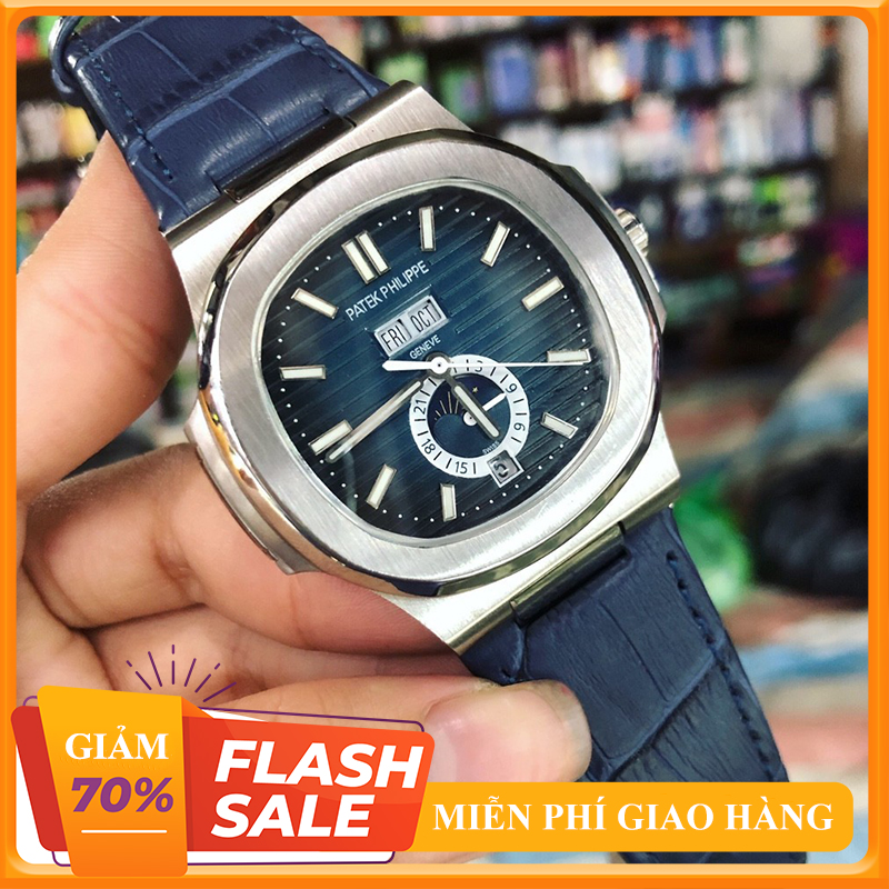 {ĐỒNG HỒ PHỐ } ĐỒNG HỒ  PATEK PHILIPPE  NAM TỰ ĐỘNG TRĂNG SAO AUTOMATIC MẶT TRĂNG DÂY DA + THẺ BẢO H