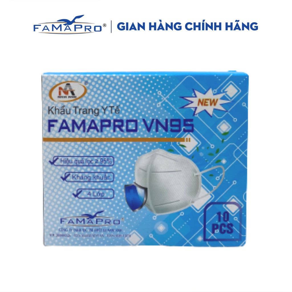 Khẩu trang y tế kháng khuẩn 4 lớp Famapro VN95 màu trắng (10 cái /hộp )