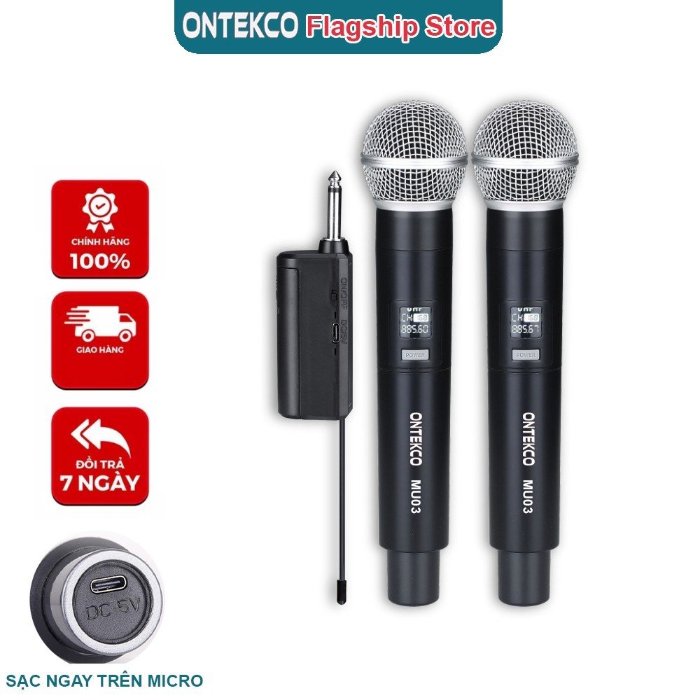 trọn bộ micro karaoke không dây  ontekco pin sạc hát karaoke giá siêu rẻ dành cho các loại loa amply