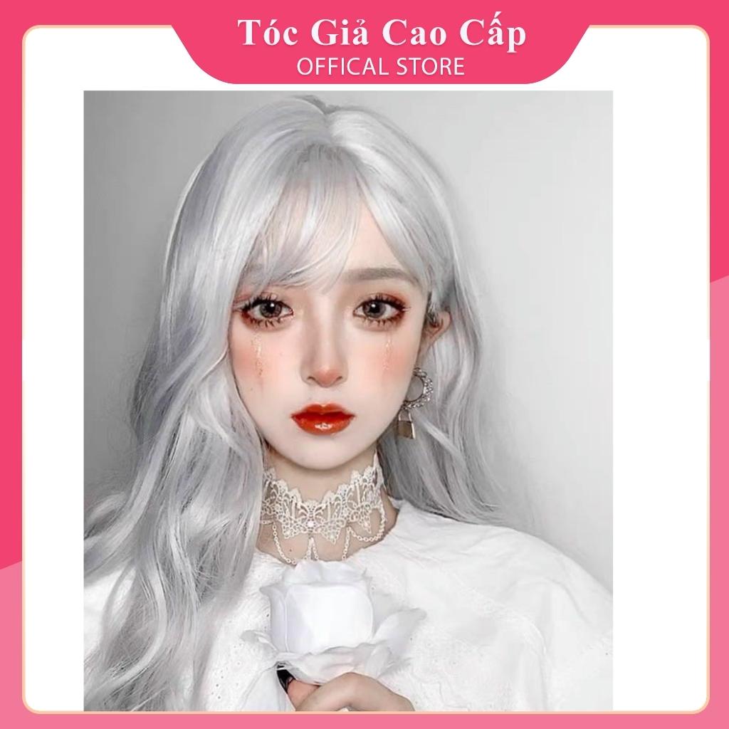 Tóc giả nữ nguyên đầu xoăn bồng bềnh màu bạch kim tặng kèm lưới trùm tóc  BHT014