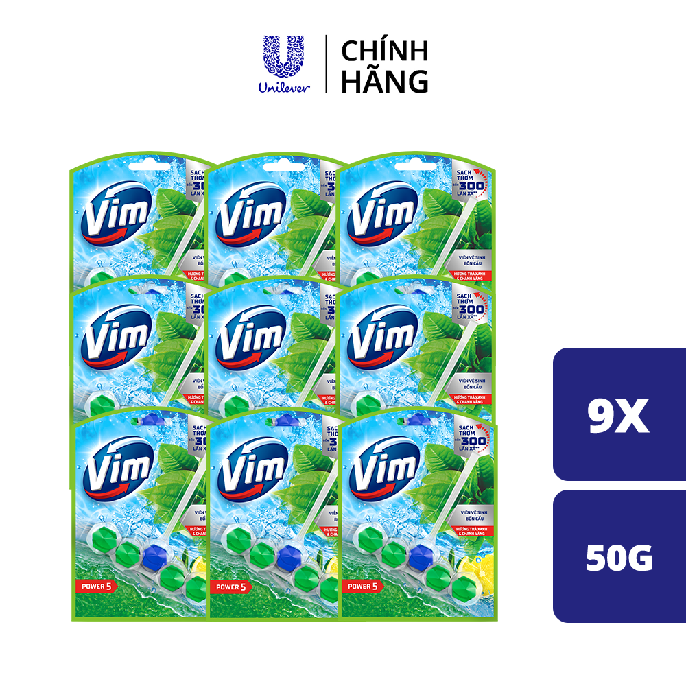 Combo 9 Viên Treo Vệ Sinh Bồn Cầu Vim Power 5 | Sạch Thơm Đến 300 Lần Xả (50g/viên) (bao bì tùy lô n