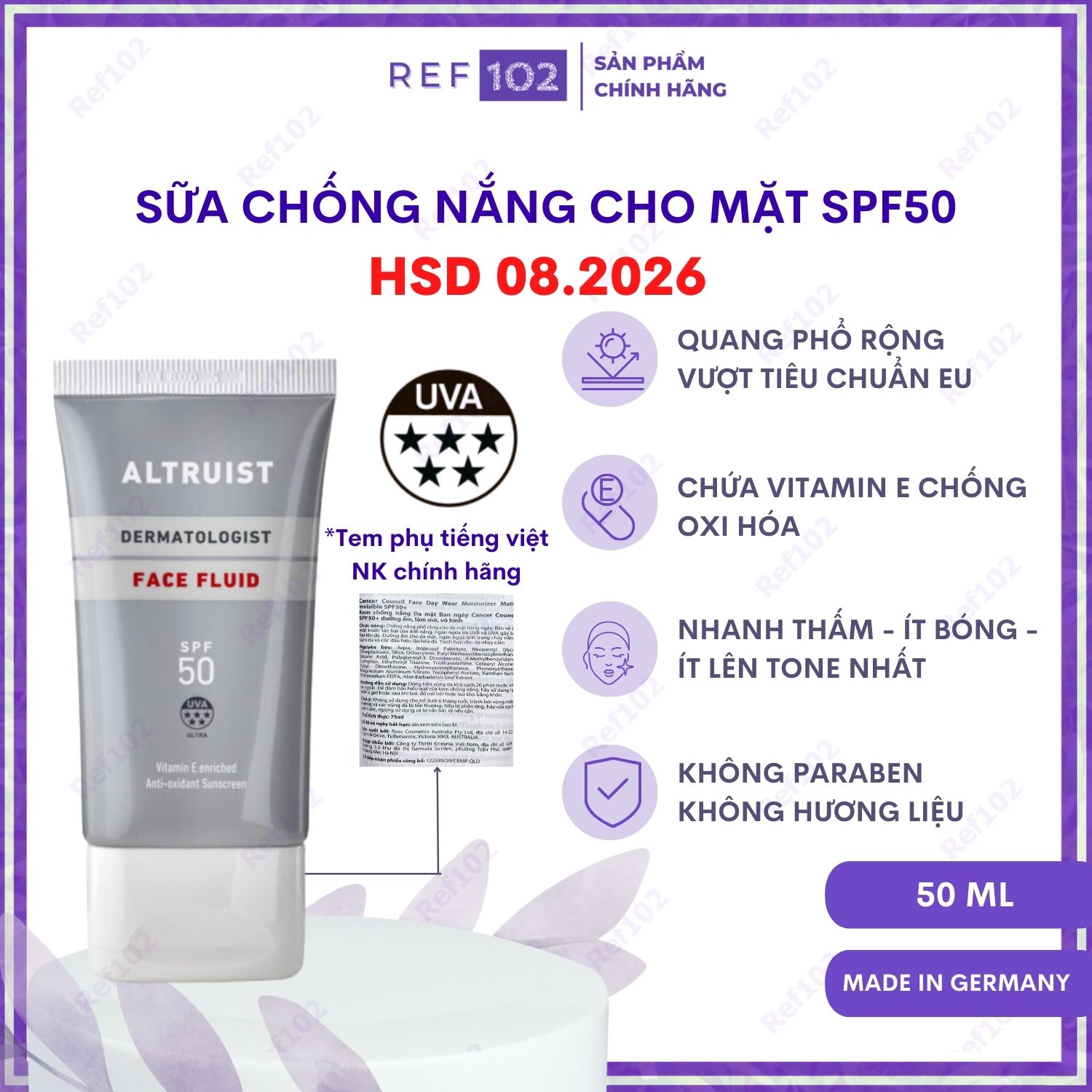 HOÀN TIỀN 15% - Kem chống nắng Altruist và Kem dưỡng ẩm phục hồi Altruist Dermatologist Sunscreen SPF 30 - SPF 50 Ref102