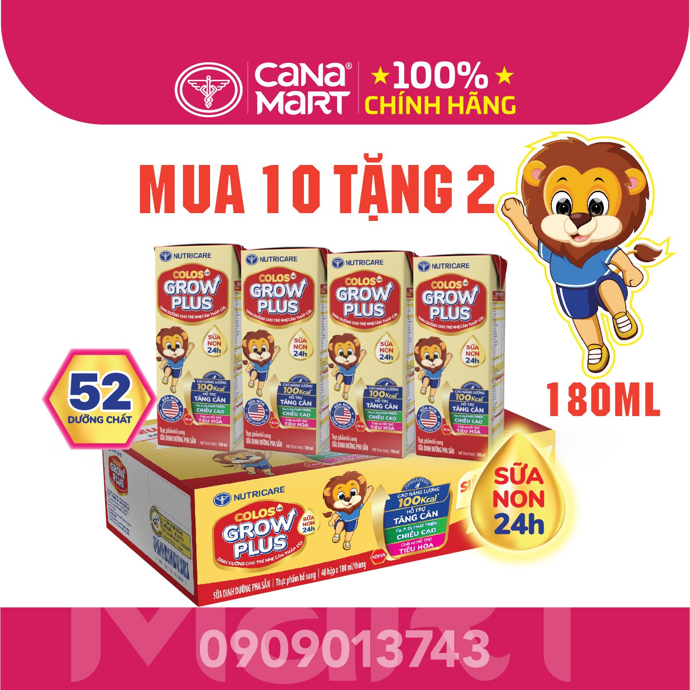 [Mua 10 lốc tặng 2] Sữa nước pha sẵn Nutricare Colos 24h Grow Plus phát triển toàn diện (180ml)