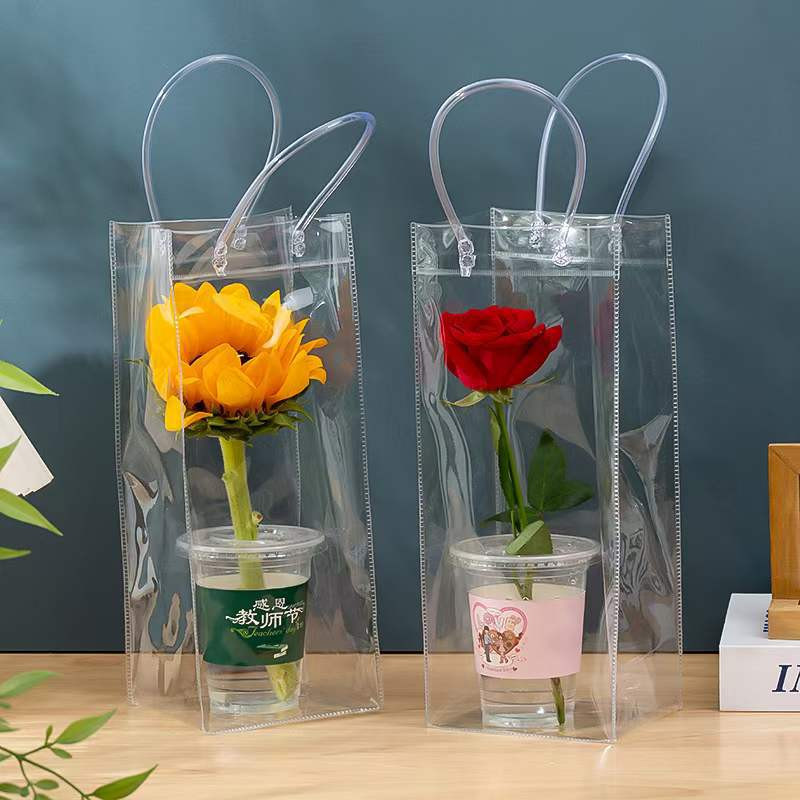 Combo 5 Túi Xách Nhựa PVC Trong Suốt Đựng Quà Dịp Lễ Cao Cấp - Túi Nhựa Trong Suốt 2 Quai Nút Bấm Đựng Bông Hoa / Túi Đựng Quà Mỹ Phẩm Hoa Quả Đựng Ly Nước