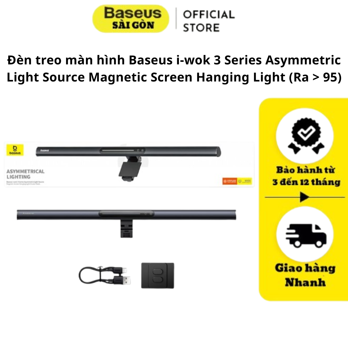 Đèn treo màn hình Baseus i-wok 3 Series Asymmetric Light Source Magnetic Screen Hanging Light (Ra > 