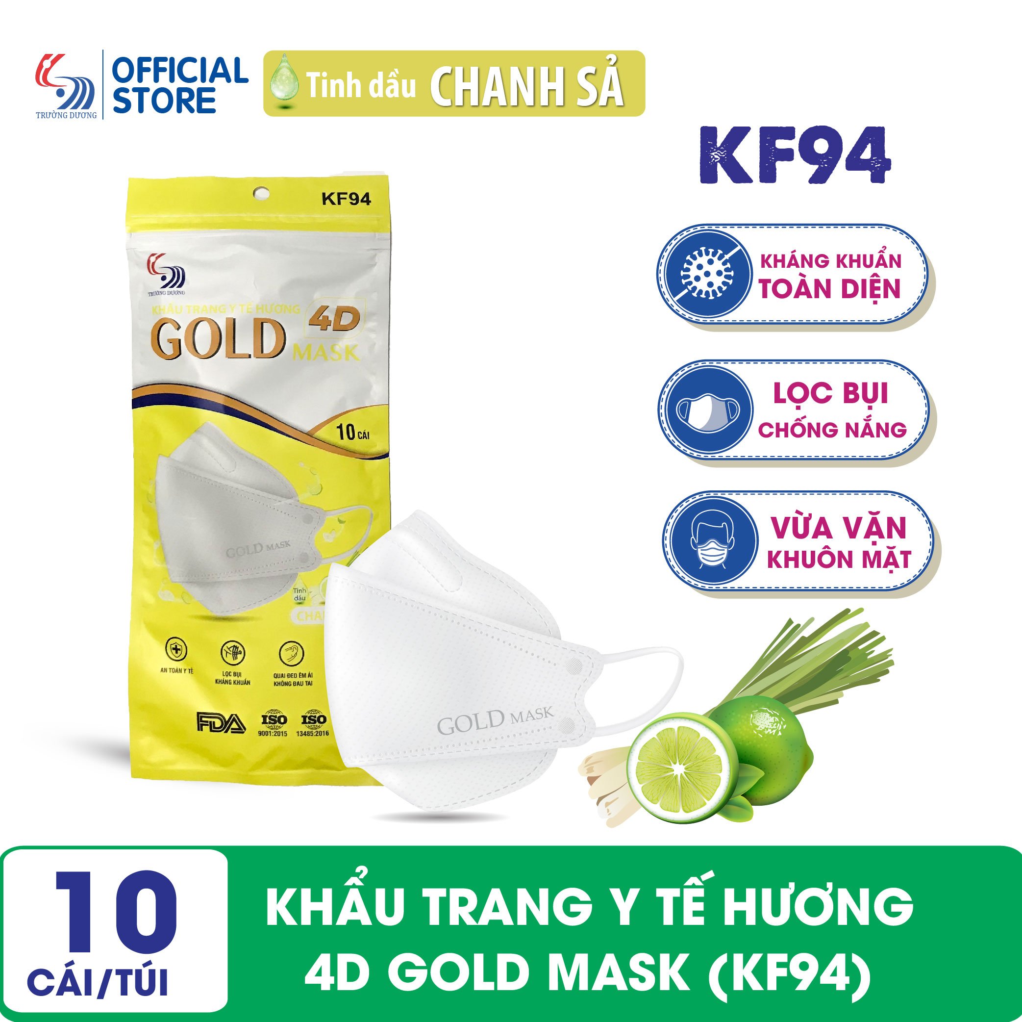 Khẩu trang y tế hương Chanh Sả 4D Gold Mask (KF94) - Túi 10 chiếc