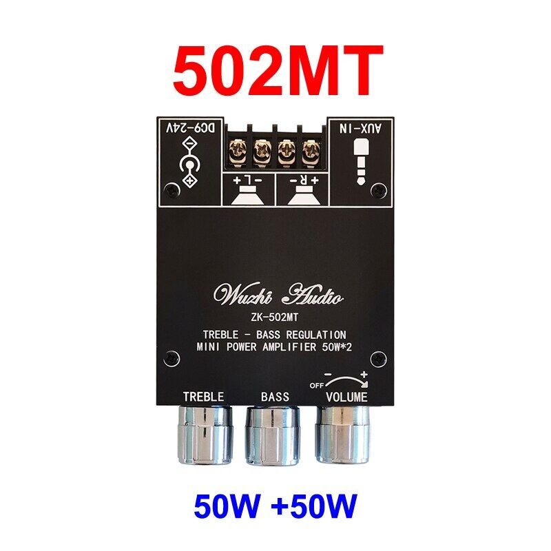 Bluetooth 5.0 ZK-502MT Mô-đun khuếch đại kỹ thuật số HT21 2 * 50W Bộ khuếch đại kỹ thuật số AUX Mô