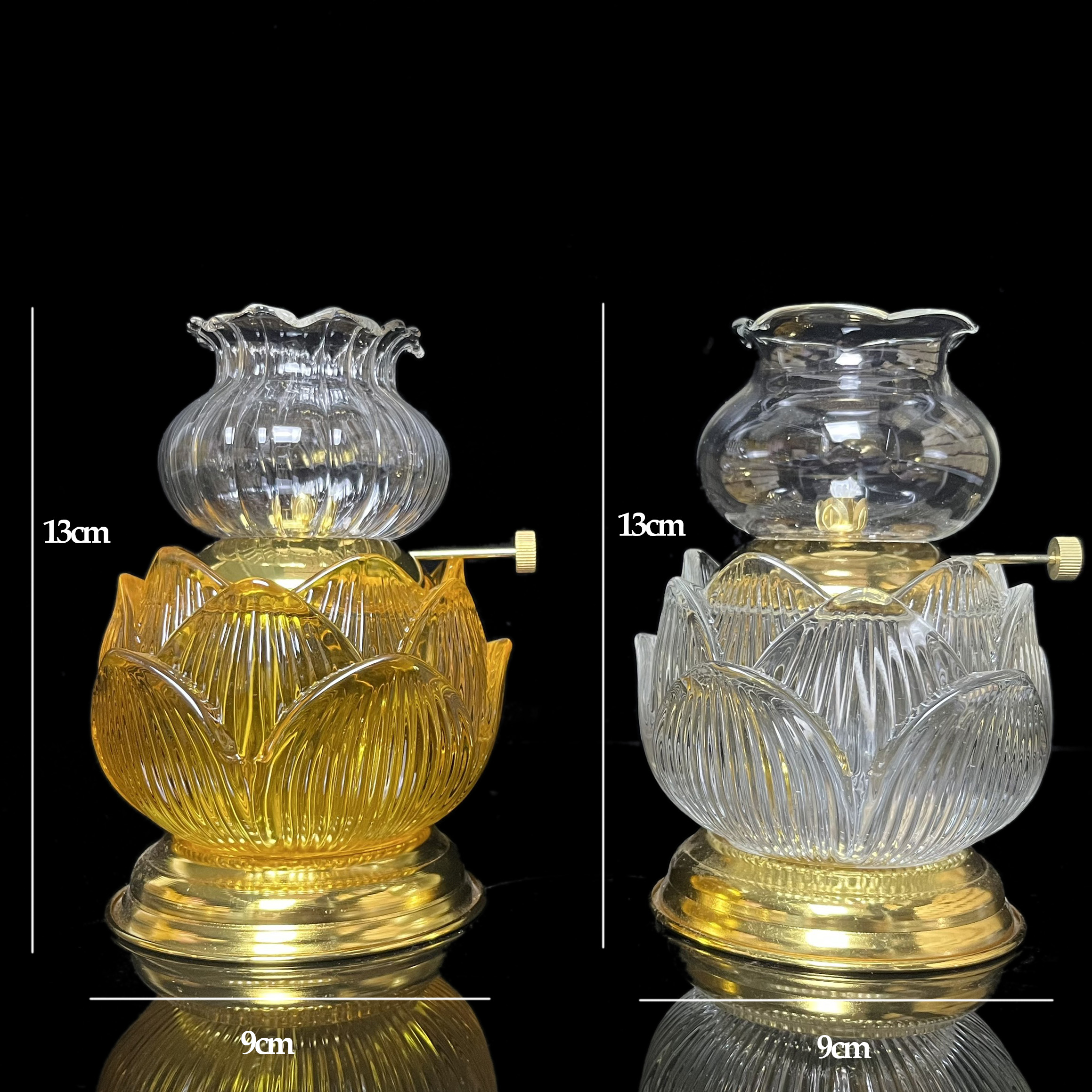 Đèn dầu thủy tinh 09 hình hoa sen ( vật phẩm phong thủy thu hút tai lộc) phật giao tuệ quang