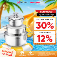 Bộ Nồi Inox 3 Đáy SUNHOUSE SH335 - 16 20 24 cm - Đáy 3 Lớp Truyền Nhiệt Nhanh - Chất liệu inox cao cấp không bị oxy hoá - Phù Hợp Mọi Loại Bếp - Hàng Chính Hãng