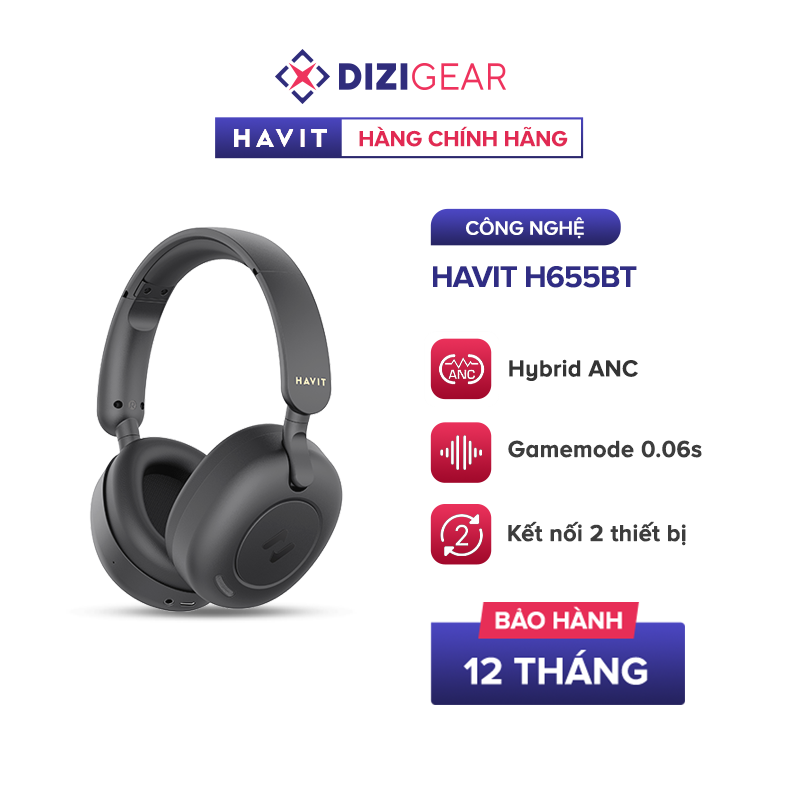 Tai Nghe Headphone Bluetooth HAVIT H655BT BT 5.3 Chống Ồn Chủ Động ANC Gamemode 60ms Nghe Đến 65H - 