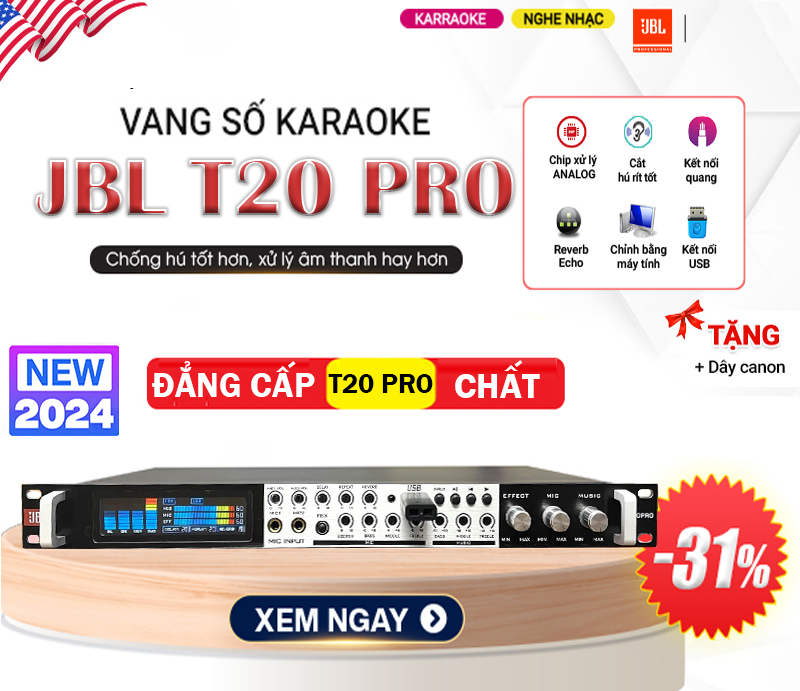 CHÍNH HÃNG | Vang Cơ Lai Số JBL T20 Pro  Echo Reverb HAY Khả Năng Xử Lý Âm Thanh Mạnh Mẽ Triệt Tiêu 