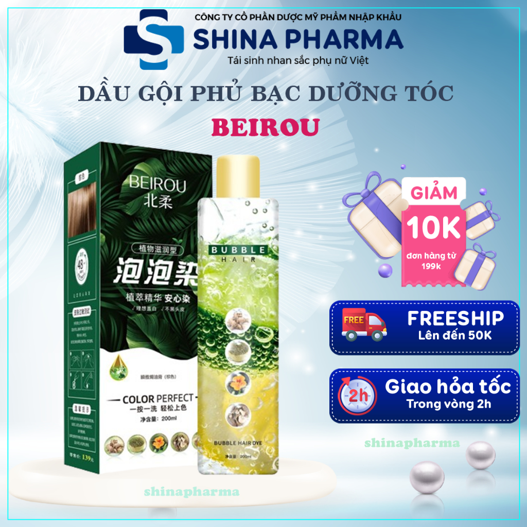 Dầu Gội Thảo Dược Phủ Bạc Nano Beirou - Bọt Thảo Dược Nano Beirou Phủ Màu Đen Nâu Tây Bóng Mượt Giảm