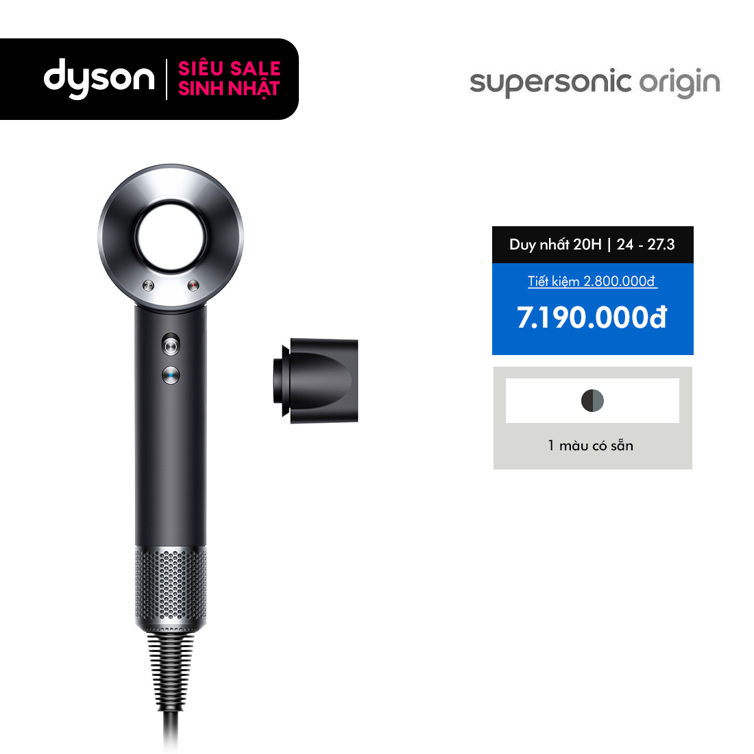 Máy Sấy Tóc Dyson Supersonic HD08 - Hồng/Xám Trắng, Xanh Phổ/Đồng, Cam Topaz 24.5x9.7x7.8cm