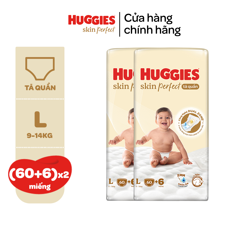 Combo 2 Tã/ Bỉm Quần Huggies Skin Perfect M/L/XL/XXL Super Jumbo Với 2 Vùng Thấm Giảm Kích Ứng Da