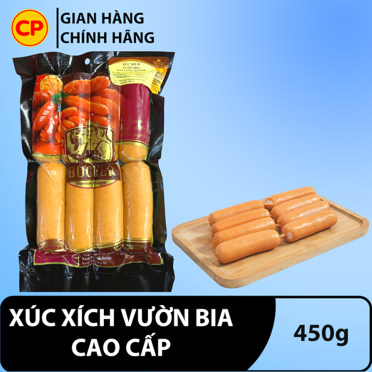 Xúc xích vườn bia 450g - xúc xích tươi cp