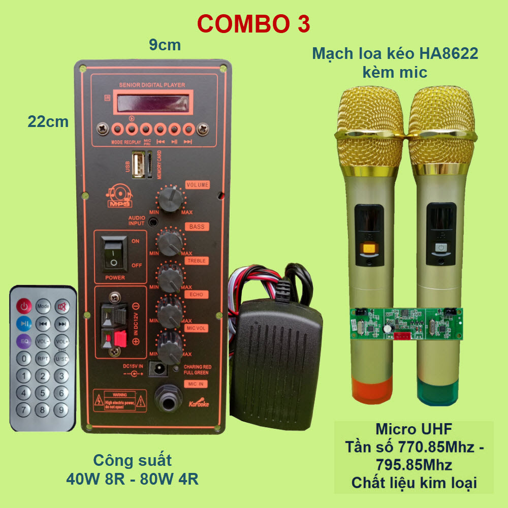 [HCM]Mạch loa kéo kèm micro mạch loa kéo kèm mic HA8622 cam đỏ