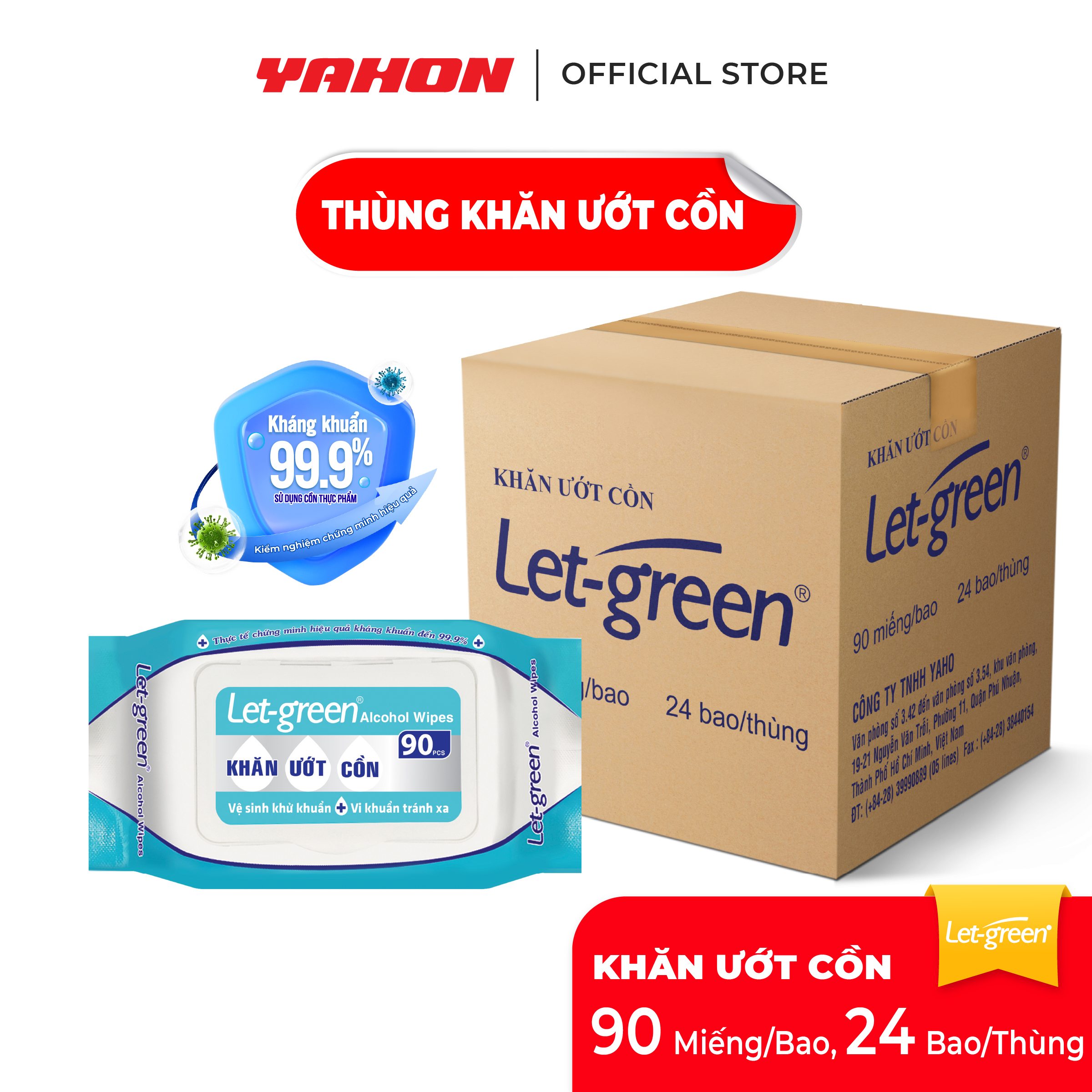 Thùng 24 Bao Khăn Ướt Cồn LET-GREEN 90 Miếng | Sạch Khuẩn Tức Thì