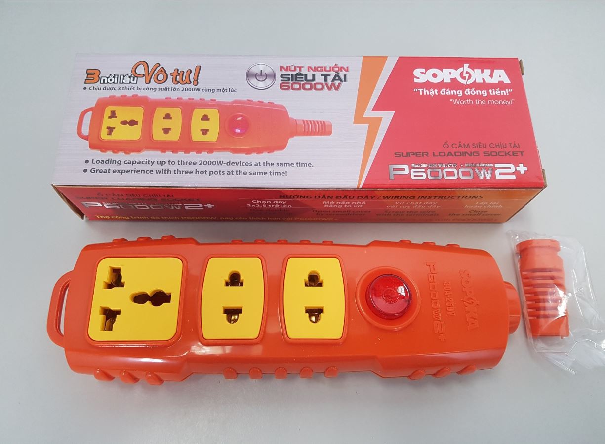 Ổ cắm siêu chịu tải Sopoka lõi sứ chống cháy P6000W 4S-6000W P6000W 2+ ổ cắm ổ cắm điện ổ điện phích