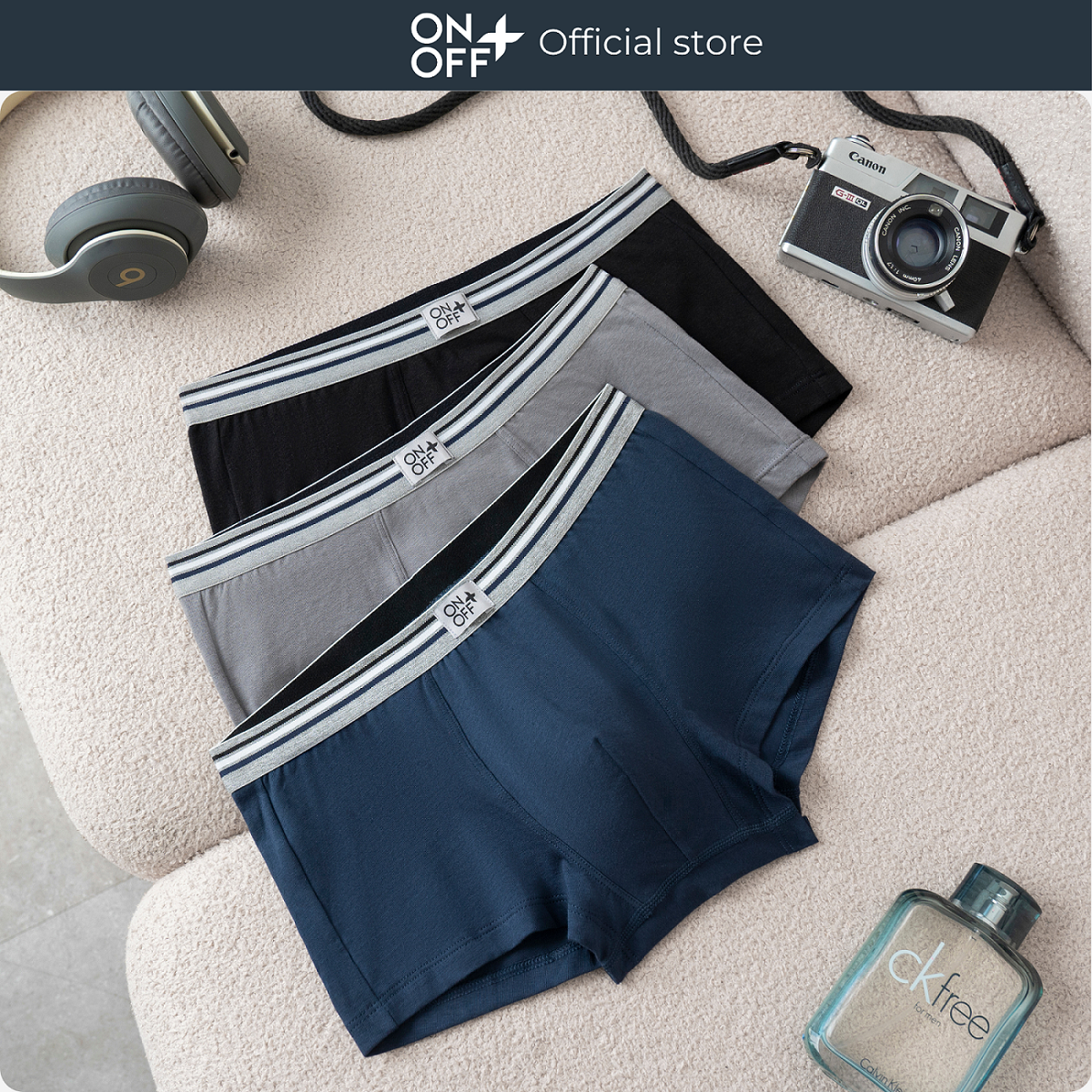 Combo 3 quần lót cotton nam dáng trunk mềm mại lành tính thấm hút mồ hôi ONOFF 18UO24A055-18UO25A035