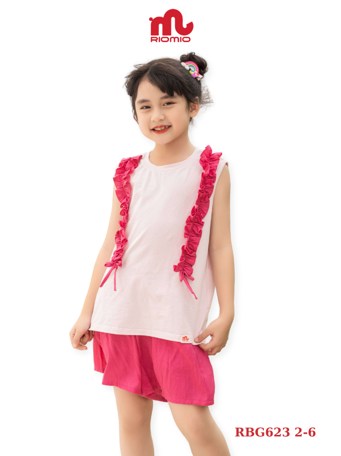 Bộ đồ bé gái mùa hè Riomio đồ bé gái mặc nhà thiết kế bèo nhún 2 bên chất cotton mềm mát cho bé từ 2