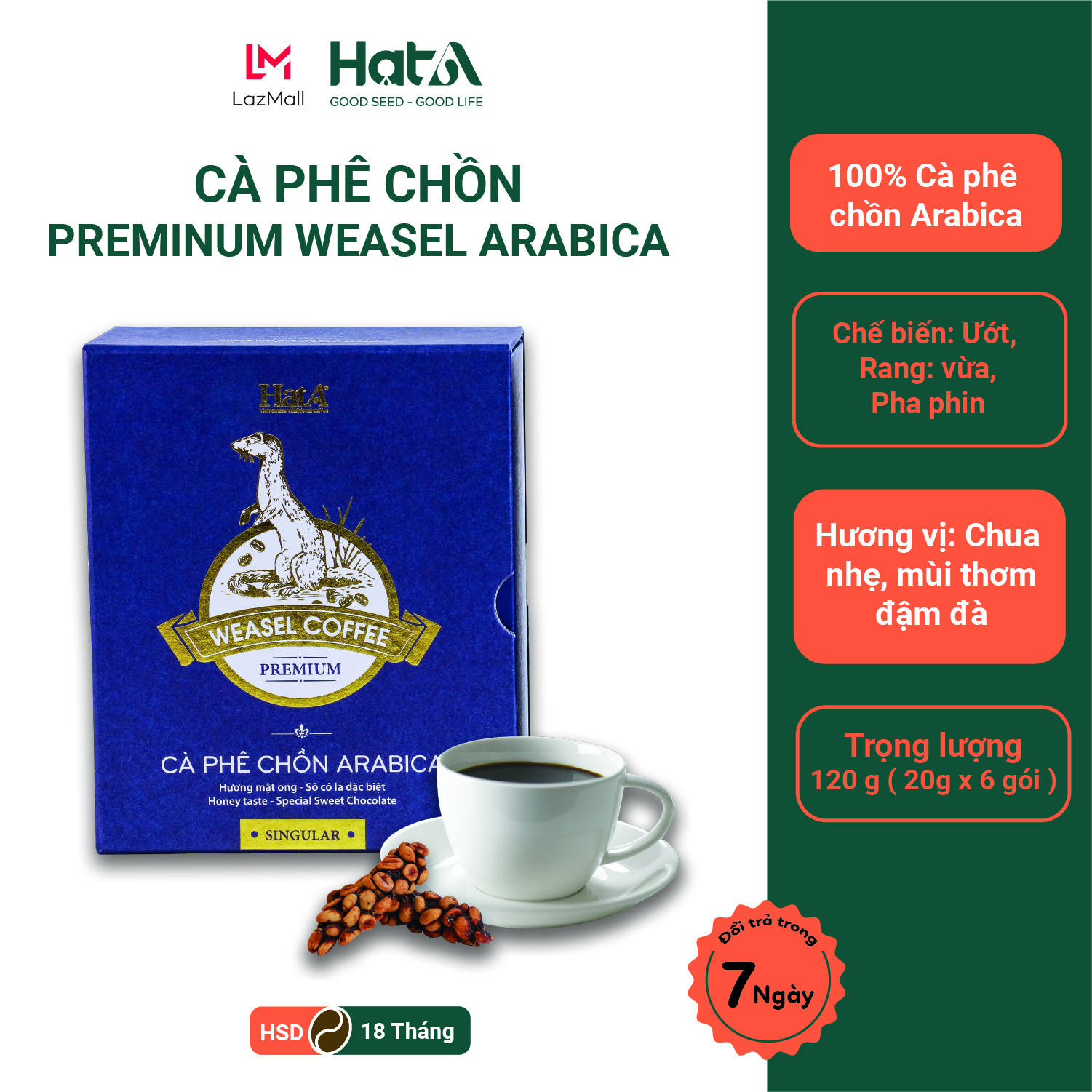 Cà Phê Chồn Arabica Thượng Hạng Nguyên Chất 100% Hạt A Cafe Premium Weasel Coffee - Hương Mật Ong So