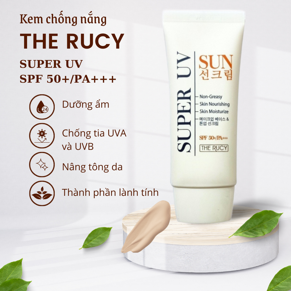 Rẻ vô đối - Tặng son tint Hàn Quốc - Kem chống nắng vật lý dành cho da dầu và nâng tone Hàn Quốc The Rucy Suncreen SPF50+ PA+++