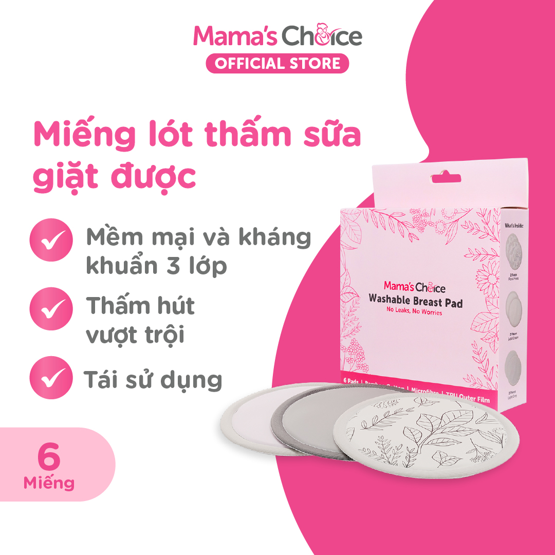 Miếng lót hút sữa Mama’s Choice giặt được mỏng nhẹ thấm hút nhanh chống tràn - hộp 6 miếng
