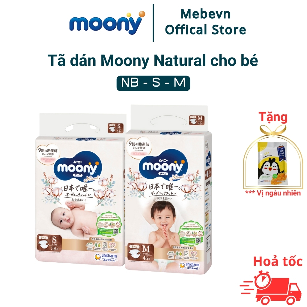 [Voucher 10% toàn gian] Bỉm moony trắng bỉm moony natural chính hãng tã dán moony đủ size NB62/S58/M