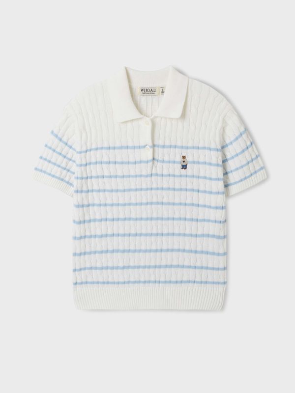 WHOAU Áo Len Steve Collar Cable Short Sleeve Sweater_WHKAF2411F
