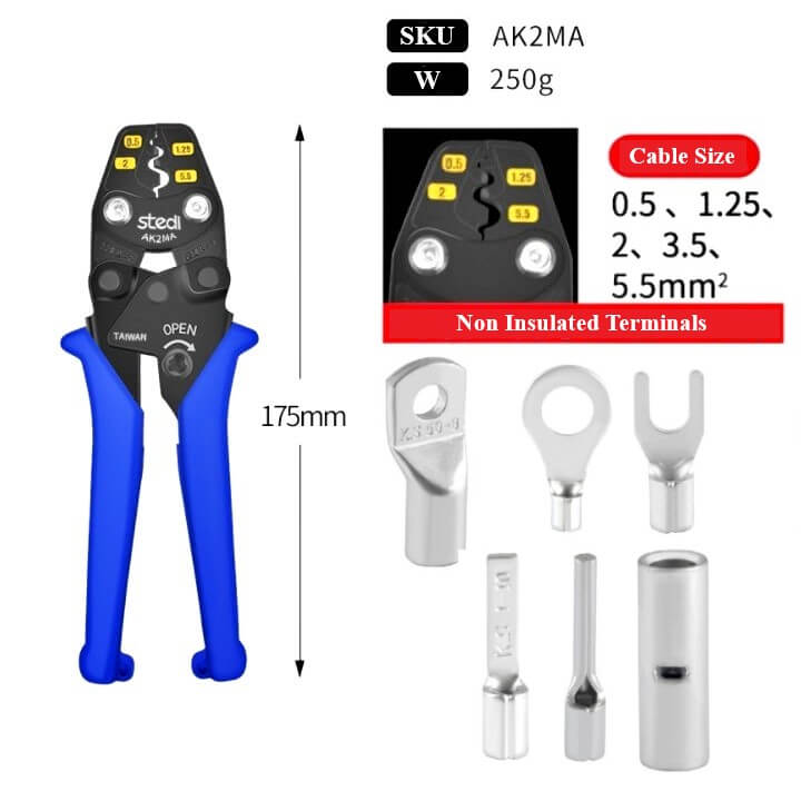 Kềm bấm cos trần cao cấp Stedi kiềm bóp cốt pin kìm ép đầu cosse tròn chữ y cos 2 tầng MC4 0.5 1.5 2