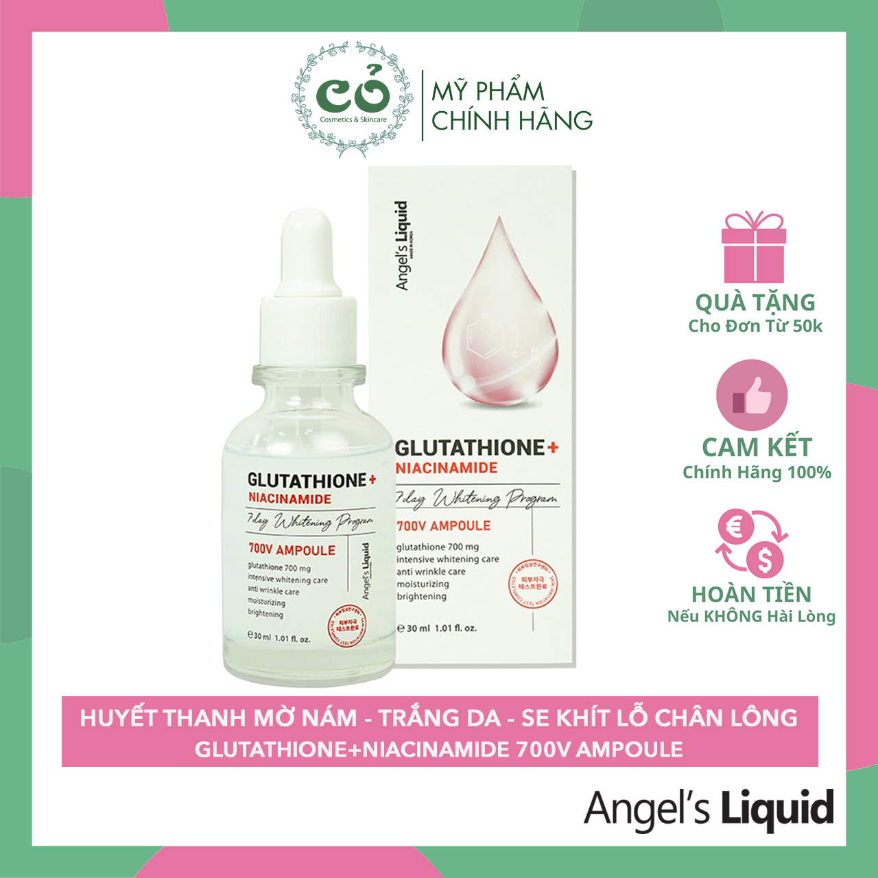 Huyết thanh trắng da Angel’s Liquid Glutathion Niacinamide 7Day Whitening Program 700V Ample (mẫu mới)
