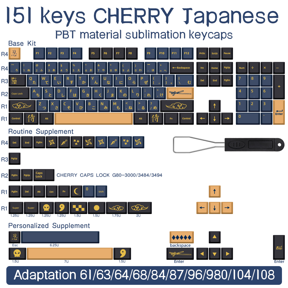 139151 Keys Blue Samurai KeyCap Red Samurai English Japanese PBT KeyCaps Cherry Profile For MX Switc