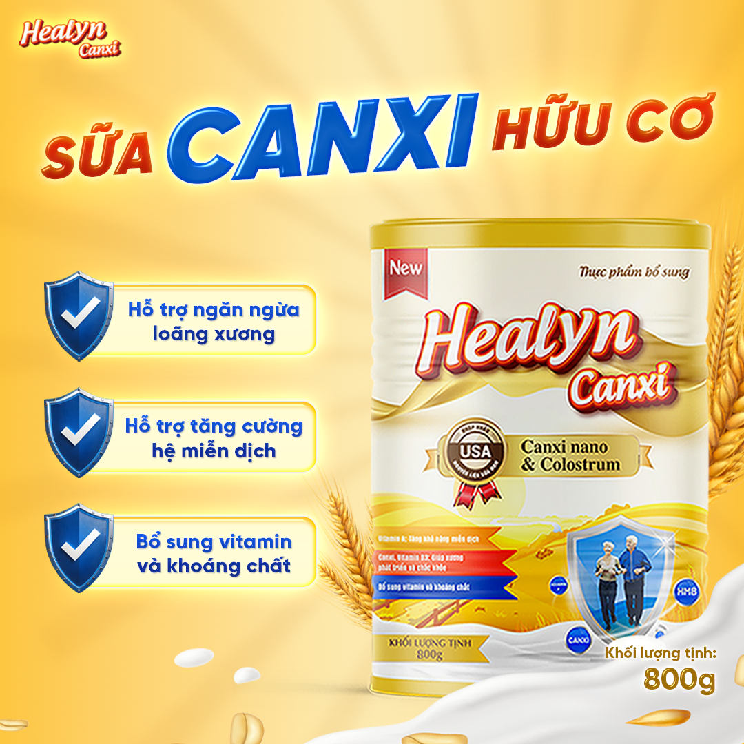 Sữa Canxi Cho Người Già HEALYN CANXI (800G) Công Nghệ Nano Canxi Giúp Bổ Sung Canxi Hữu Cơ - Tốt Cho