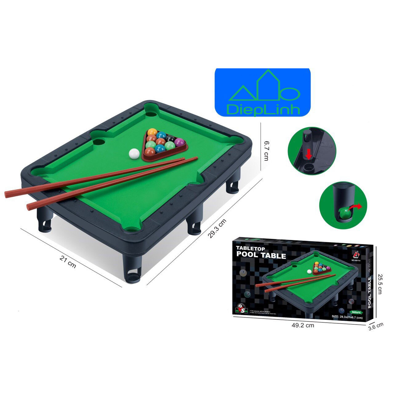Ban Bi a Mini Ban Bida Mini Cho Bé Cỡ Lớn Hàng Cao Cấp 10 bi Đanh So - Mat ban Phủ Nỉ 2 Gậy Chọc