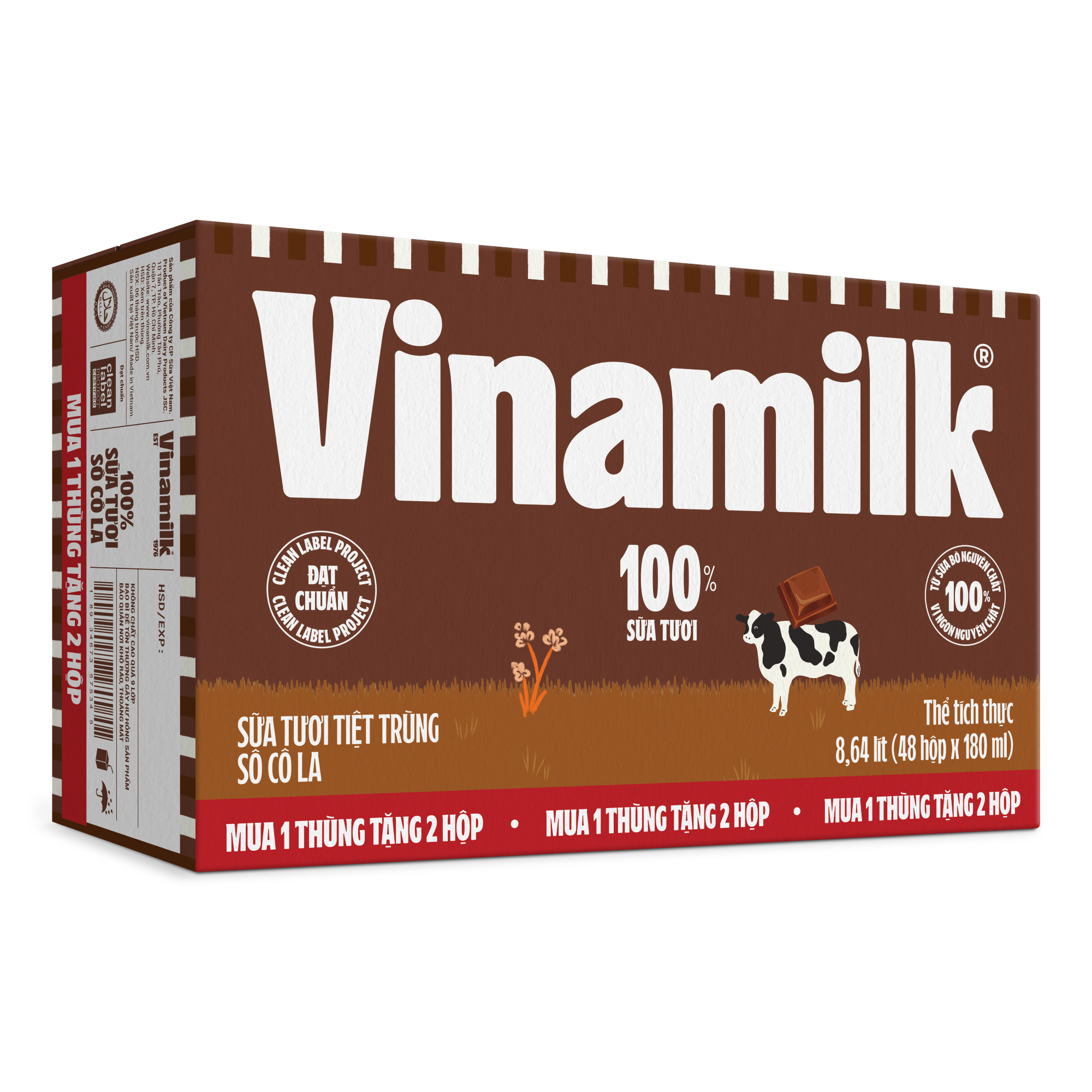 [TẶNG 2 HỘP] Thùng 48 Hộp Sữa tươi tiệt trùng Vinamilk 100% Socola 180ml