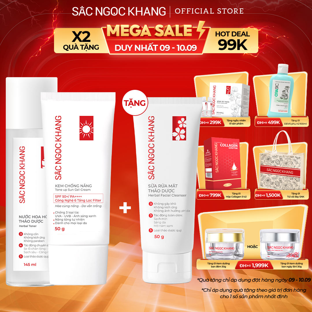 Combo Kem chống nắng quang phổ sa mạc Sắc Ngọc Khang 50g + nước hoa hồng thảo dược Sắc Ngọc Khang 14