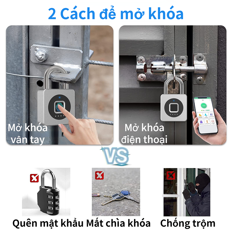Elinksmart ổ khoá chống trộm khóa vân tay chống cắt Premium Chống thấm nước IP65 Smart 