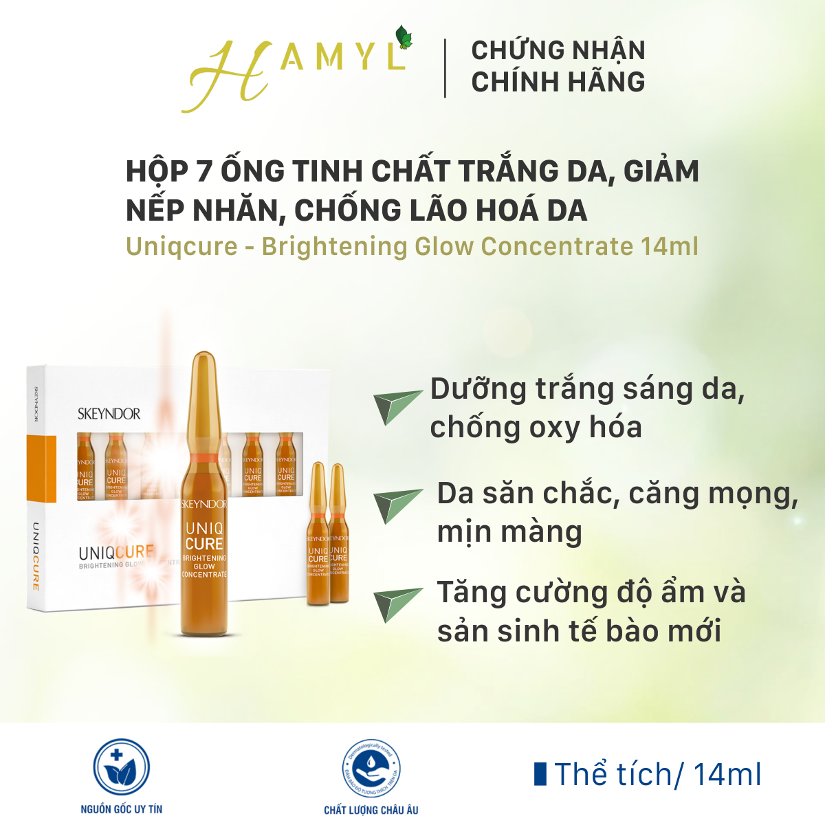 Sk20451493 - Skeyndor Uniqcure Hộp 7 Ống Tinh Chất Trắng Da Giảm Nếp Nhăn Chống Lão Hoá Da Brightening Glow Concentrate 14Ml
