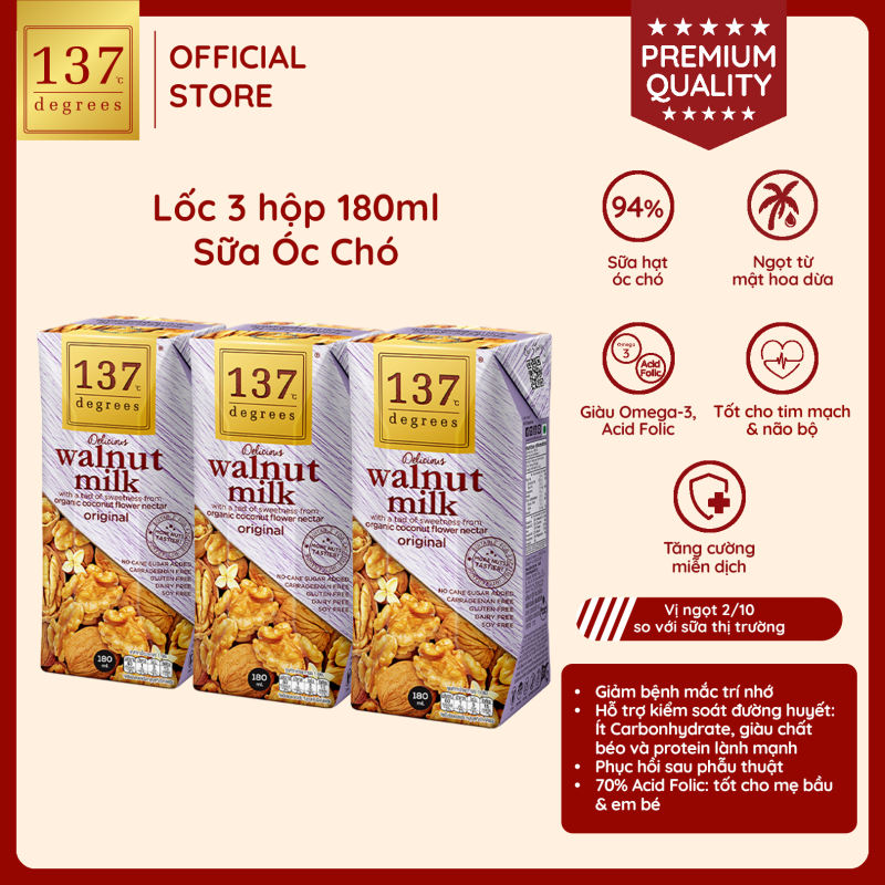 Thùng 12 Lốc Sữa Hạnh Nhân 137 Degrees 180ml Nguyên Chất Có Vị Ngọt Từ Mật Hoa Dừa/Không Đường Healthy Thái Lan