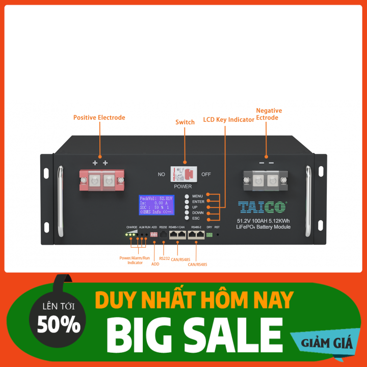 pin lithium TAICO- 48v 100ah pin lưu trữ điện năng lượng mătj trời taico 48v-100ah pin lithium 48v-1